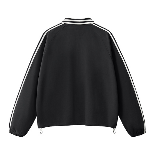 Collection 8 Hawaii Contrast Striped Lapel Collar Sweatshirt - Black behind