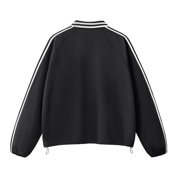 Collection 4 Michigan Contrast Striped Lapel Collar Sweatshirt - Black behind