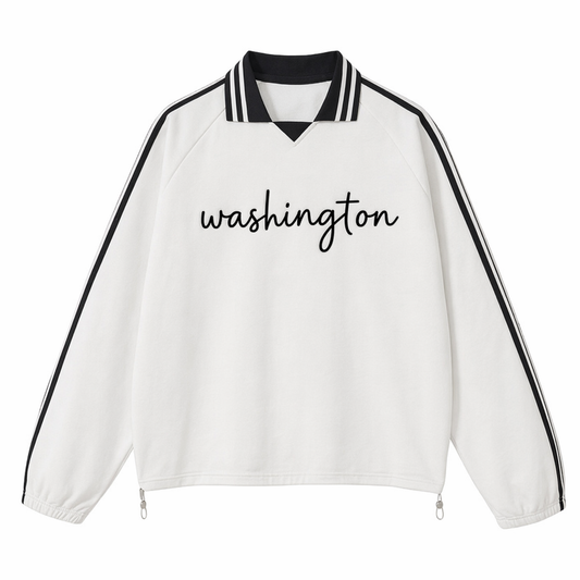 Collection 3 Washington Contrast Striped Lapel Collar Sweatshirt - White front