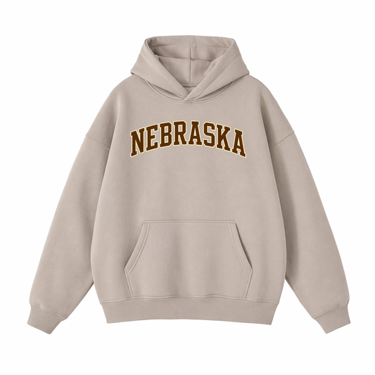 Collection 1 Nebraska Oversize Fleeced Hoodie - Gray Apricot front