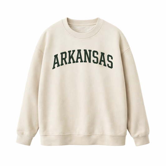 Collection 1 Arkansas Essential Heavyweight Crewneck Sweatshirt - Cream front