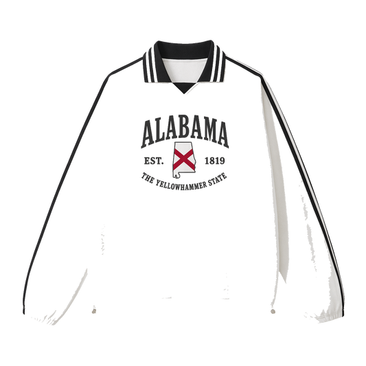 Collection 8 Alabama Contrast Striped Lapel Collar Sweatshirt - White front
