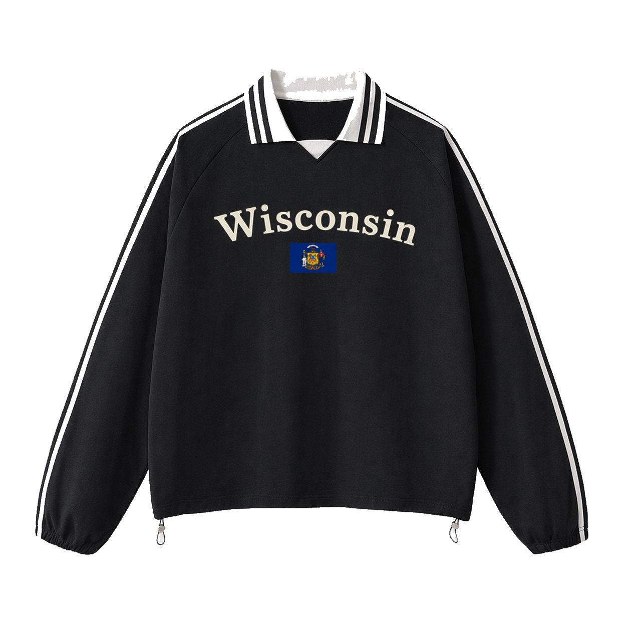 Collection 6 Wisconsin Contrast Striped Lapel Collar Sweatshirt - Black front