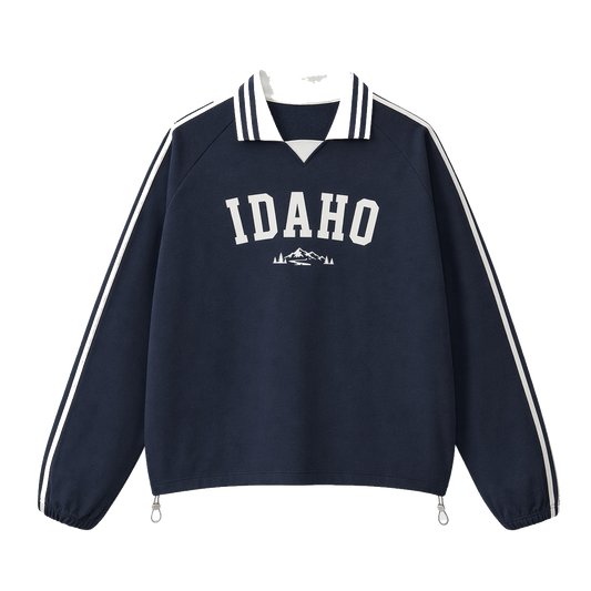 Collection 9 Idaho Contrast Striped Lapel Collar Sweatshirt - Royal Blue front