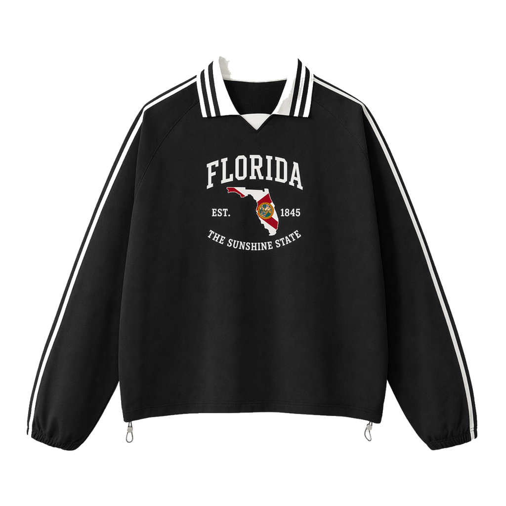 Collection 8 Florida Contrast Striped Lapel Collar Sweatshirt - Black front