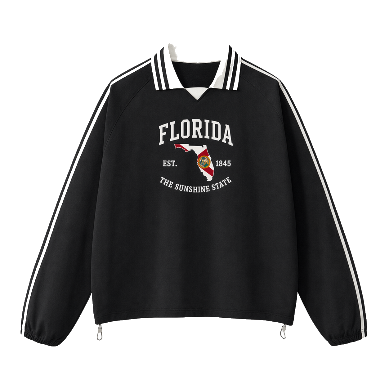 Collection 8 Florida Contrast Striped Lapel Collar Sweatshirt - Black front