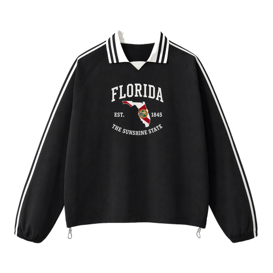 Collection 8 Florida Contrast Striped Lapel Collar Sweatshirt - Black front