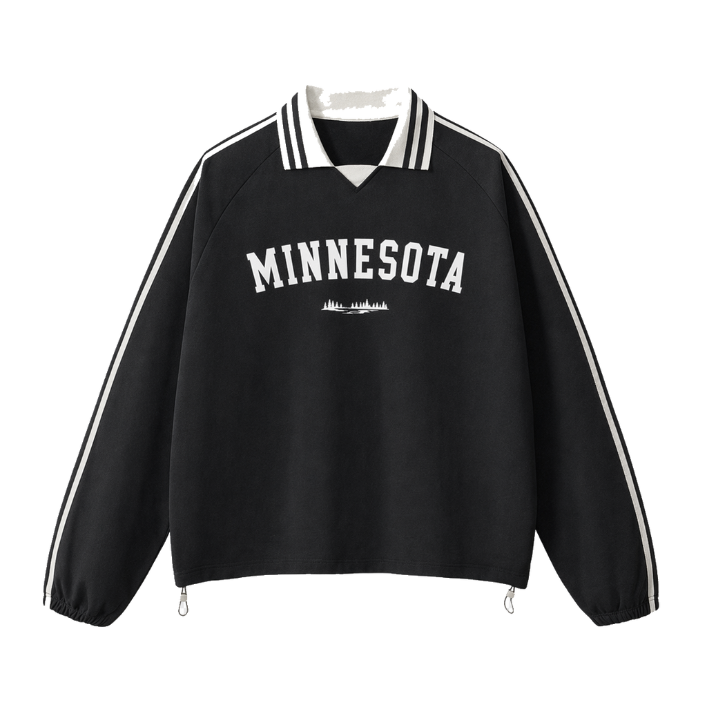 Collection 9 Minnesota Contrast Striped Lapel Collar Sweatshirt - Black front