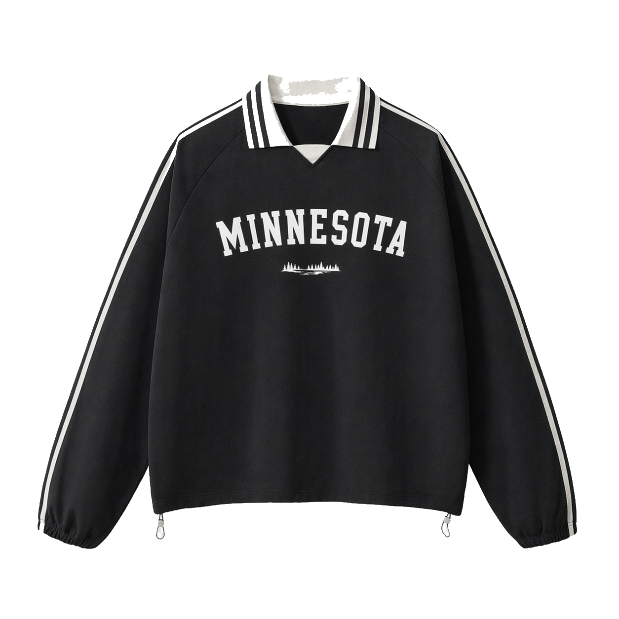 Collection 9 Minnesota Contrast Striped Lapel Collar Sweatshirt - Black front