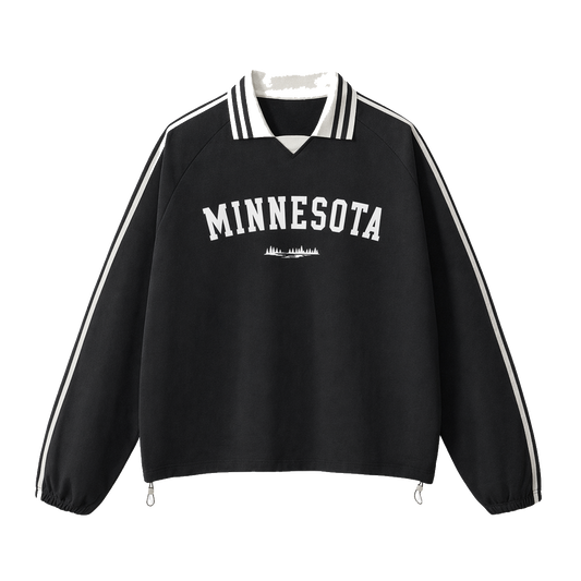 Collection 9 Minnesota Contrast Striped Lapel Collar Sweatshirt - Black front