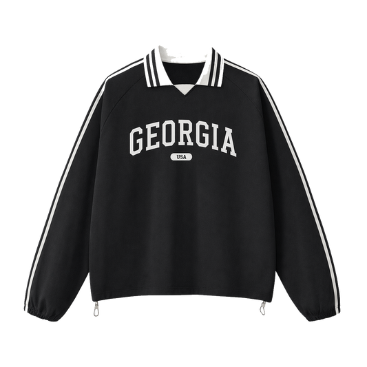 Collection 4 Georgia Contrast Striped Lapel Collar Sweatshirt - Black front