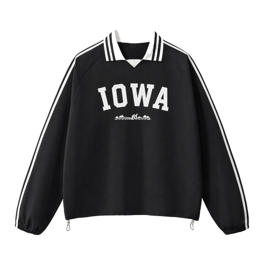 Collection 9 Iowa Contrast Striped Lapel Collar Sweatshirt - Black front