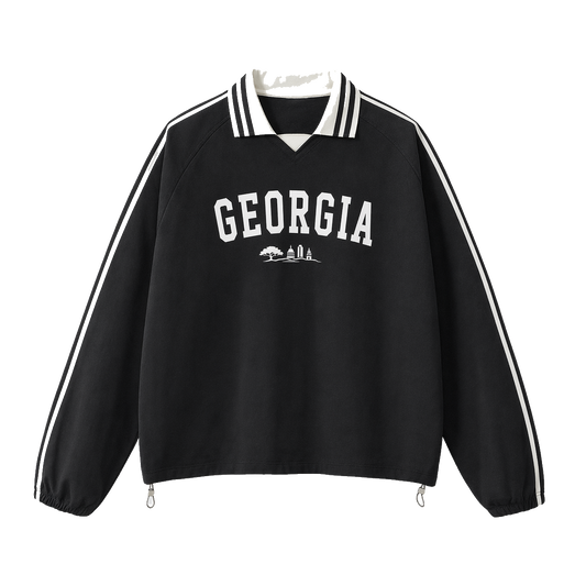 Collection 9 Georgia Contrast Striped Lapel Collar Sweatshirt - Black front