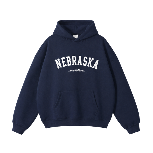 Collection 9 Nebraska Oversize Fleeced Hoodie - Navy Blue front
