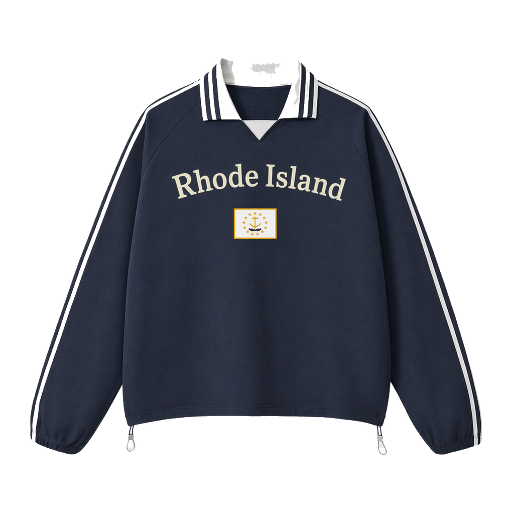 Collection 6 Rhode Island Contrast Striped Lapel Collar Sweatshirt - Royal Blue front