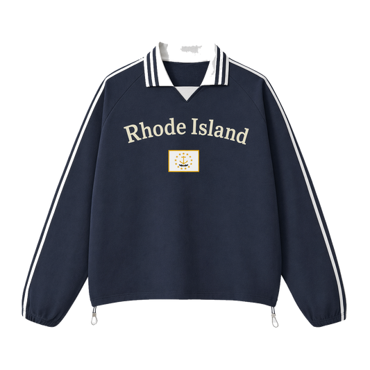 Collection 6 Rhode Island Contrast Striped Lapel Collar Sweatshirt - Royal Blue front