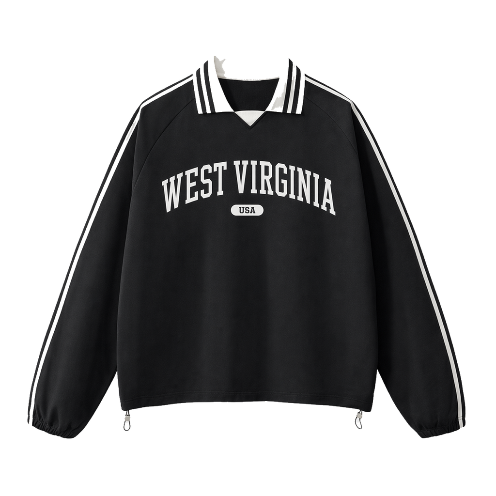 Collection 4 West Virginia Contrast Striped Lapel Collar Sweatshirt - Black front