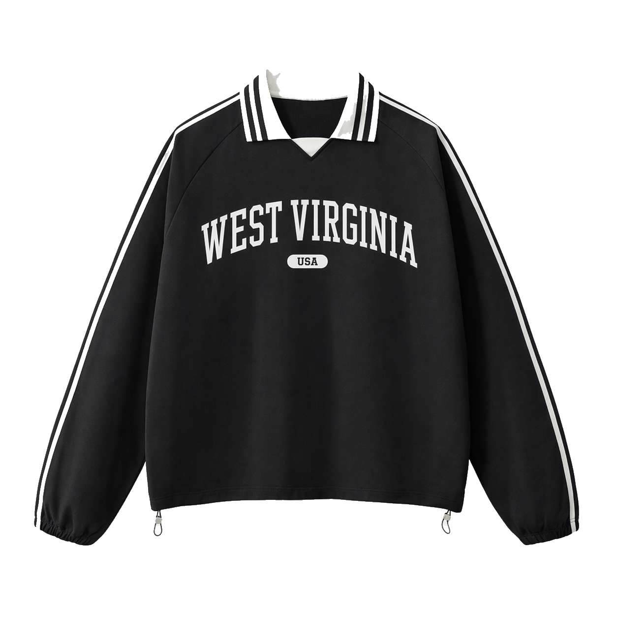 Collection 4 West Virginia Contrast Striped Lapel Collar Sweatshirt - Black front