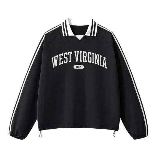 Collection 4 West Virginia Contrast Striped Lapel Collar Sweatshirt - Black front