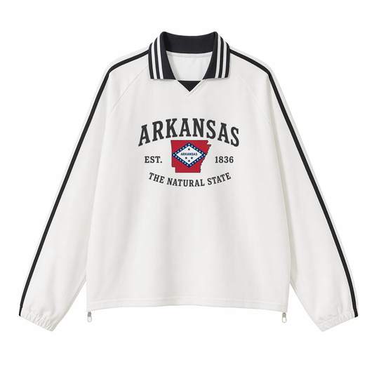 Collection 8 Arkansas Contrast Striped Lapel Collar Sweatshirt - White front