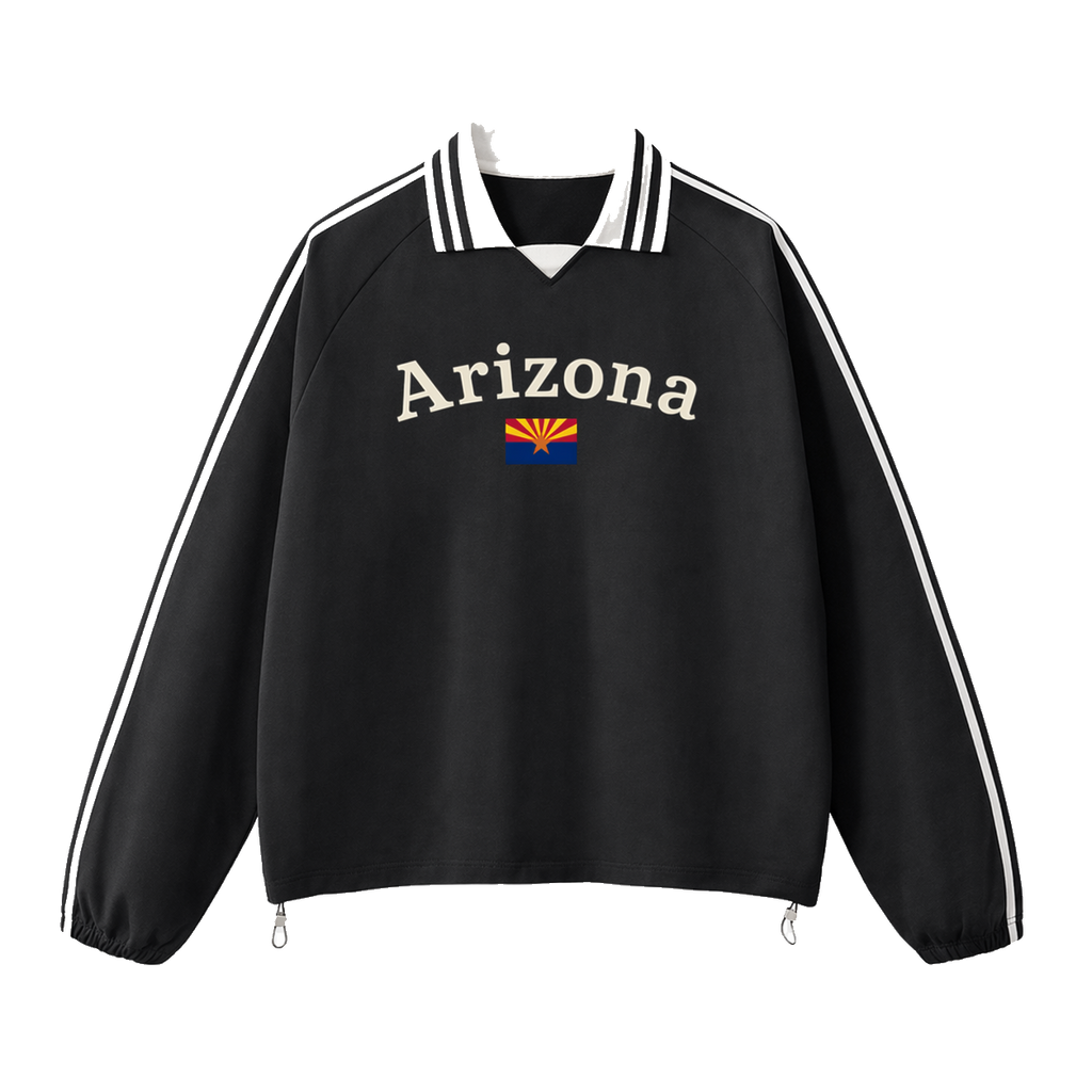 Collection 6 Arizona Contrast Striped Lapel Collar Sweatshirt - Black front
