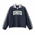 Collection 1 Ohio Contrast Striped Lapel Collar Sweatshirt - Royal Blue front