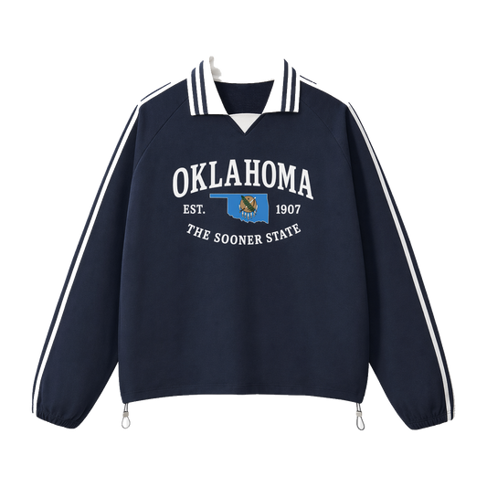 Collection 8 Oklahoma Contrast Striped Lapel Collar Sweatshirt - Royal Blue front