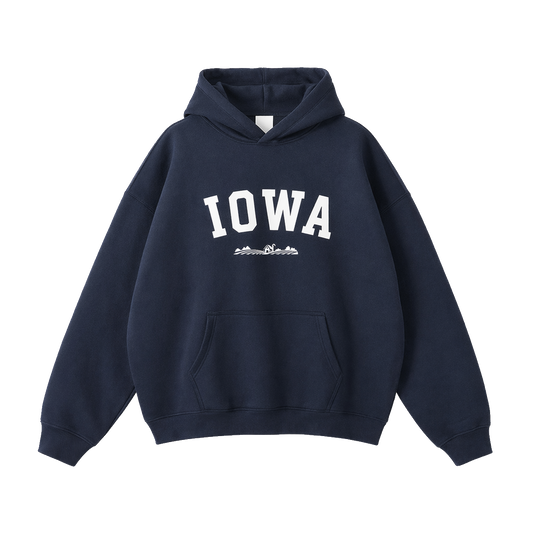 Collection 9 Iowa Oversize Fleeced Hoodie - Navy Blue front