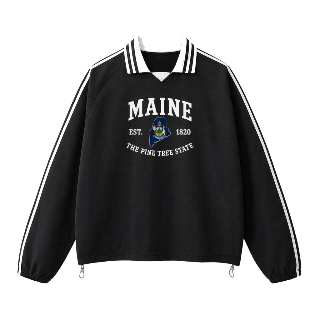 Collection 8 Maine Contrast Striped Lapel Collar Sweatshirt - Black front