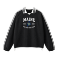 Collection 8 Maine Contrast Striped Lapel Collar Sweatshirt - Black front