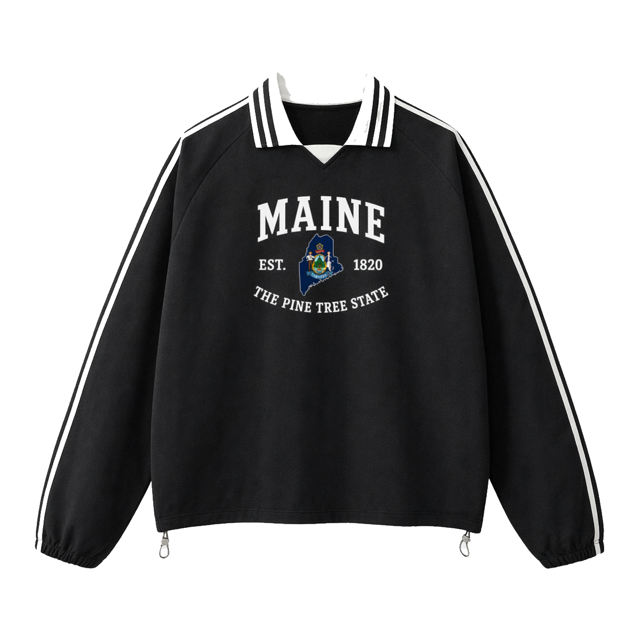Collection 8 Maine Contrast Striped Lapel Collar Sweatshirt - Black front