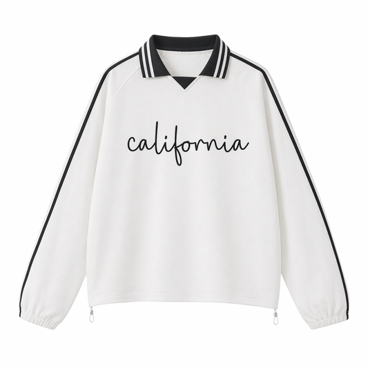 Collection 3 California Contrast Striped Lapel Collar Sweatshirt - White front