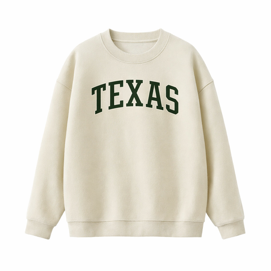 Collection 1 Texas Essential Heavyweight Crewneck Sweatshirt - Cream front
