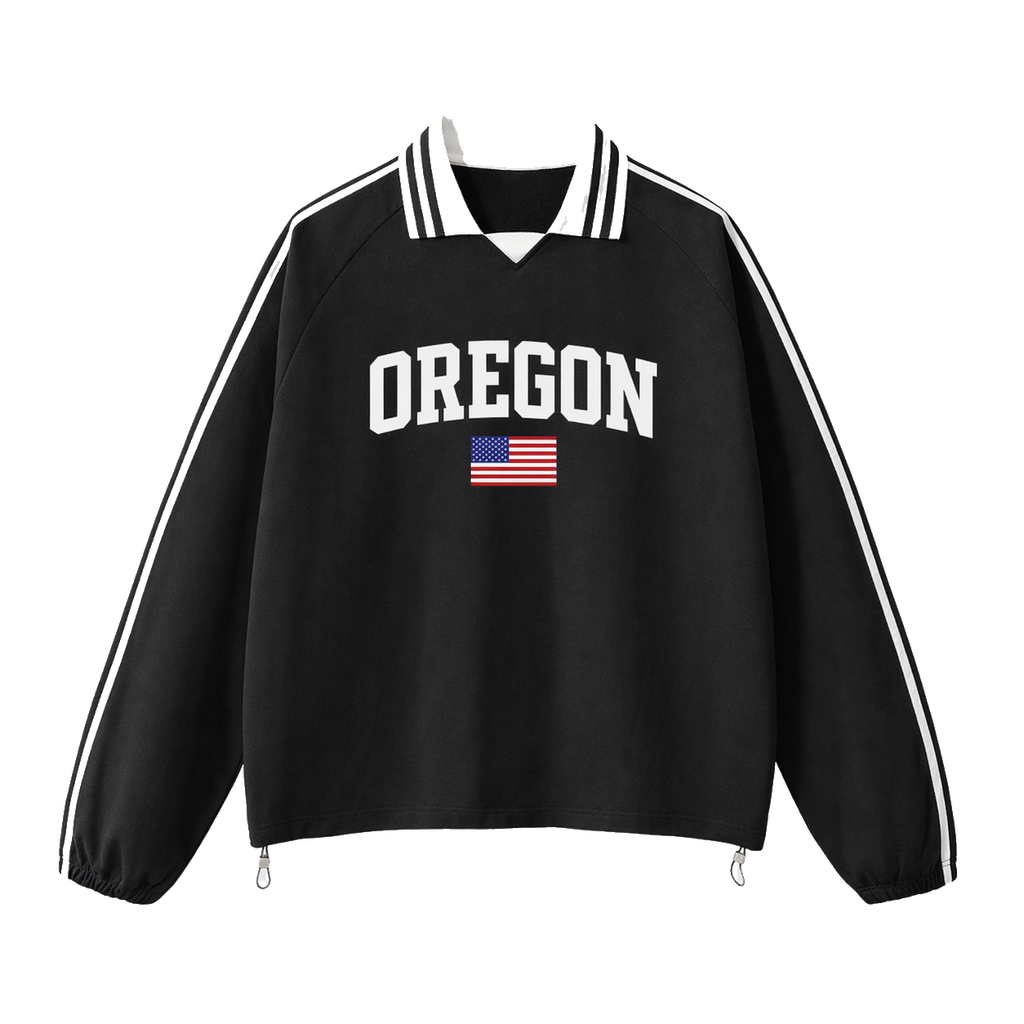 Collection 2 Oregon Contrast Striped Lapel Collar Sweatshirt - Black front