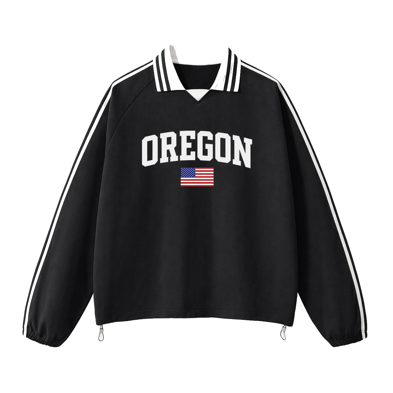 Collection 2 Oregon Contrast Striped Lapel Collar Sweatshirt - Black front