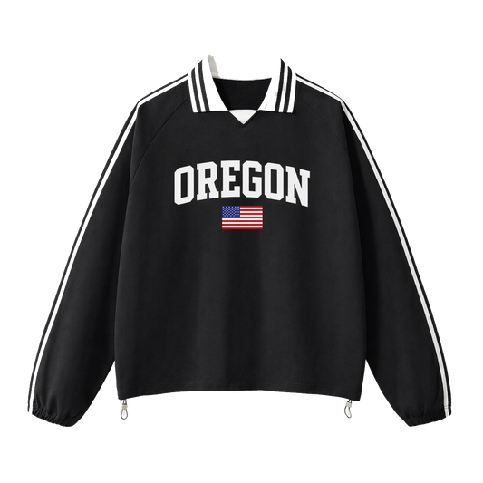 Collection 2 Oregon Contrast Striped Lapel Collar Sweatshirt - Black front