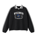 Collection 8 Wisconsin Contrast Striped Lapel Collar Sweatshirt - Black front