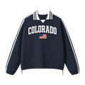 Collection 2 Colorado Contrast Striped Lapel Collar Sweatshirt - Royal Blue front