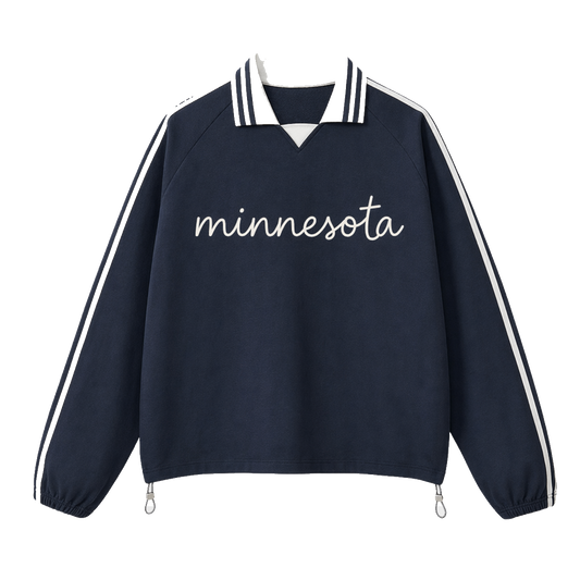 Collection 3 Minnesota Contrast Striped Lapel Collar Sweatshirt - Royal Blue front