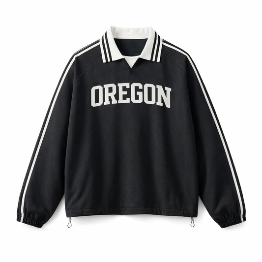 Collection 1 Oregon Contrast Striped Lapel Collar Sweatshirt - Black front