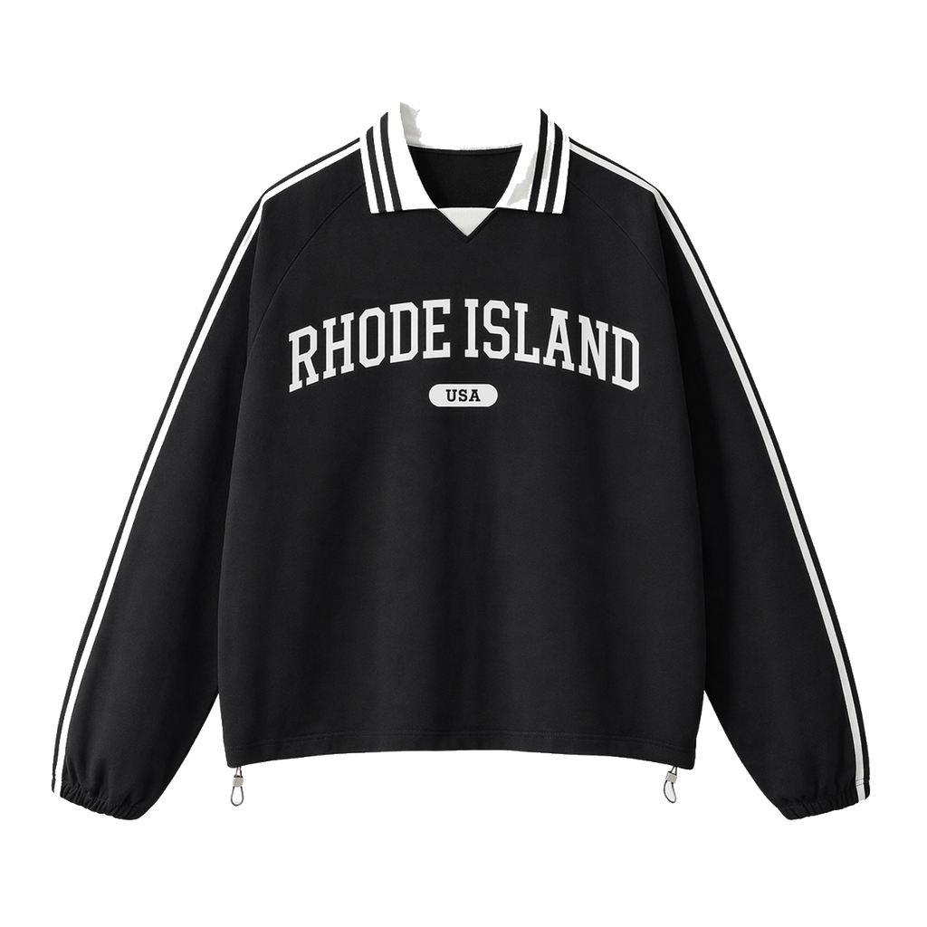 Collection 4 Rhode Island Contrast Striped Lapel Collar Sweatshirt - Black front
