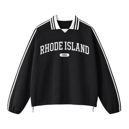 Collection 4 Rhode Island Contrast Striped Lapel Collar Sweatshirt - Black front