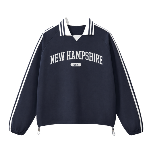 Collection 4 New Hampshire Contrast Striped Lapel Collar Sweatshirt - Royal Blue front