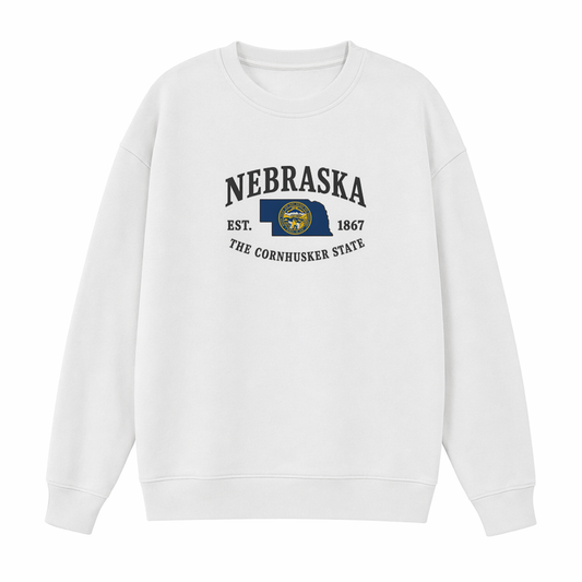 Collection 8 Nebraska Essential Heavyweight Crewneck Sweatshirt - White front
