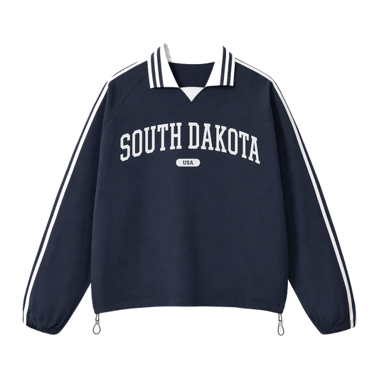 Collection 4 South Dakota Contrast Striped Lapel Collar Sweatshirt - Royal Blue front