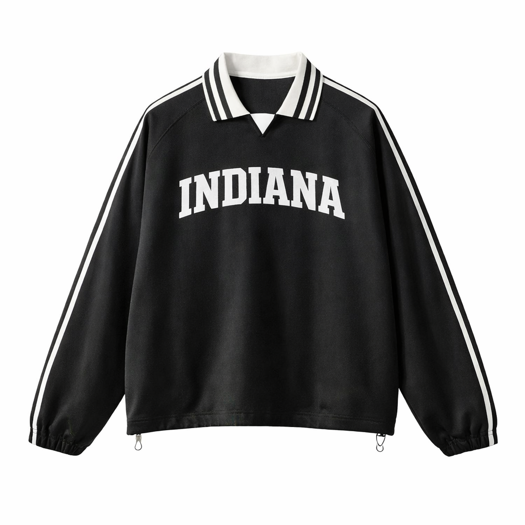 Collection 1 Indiana Contrast Striped Lapel Collar Sweatshirt - Black front