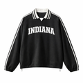 Collection 1 Indiana Contrast Striped Lapel Collar Sweatshirt - Black front