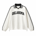 Collection 1 Oklahoma Contrast Striped Lapel Collar Sweatshirt - White front