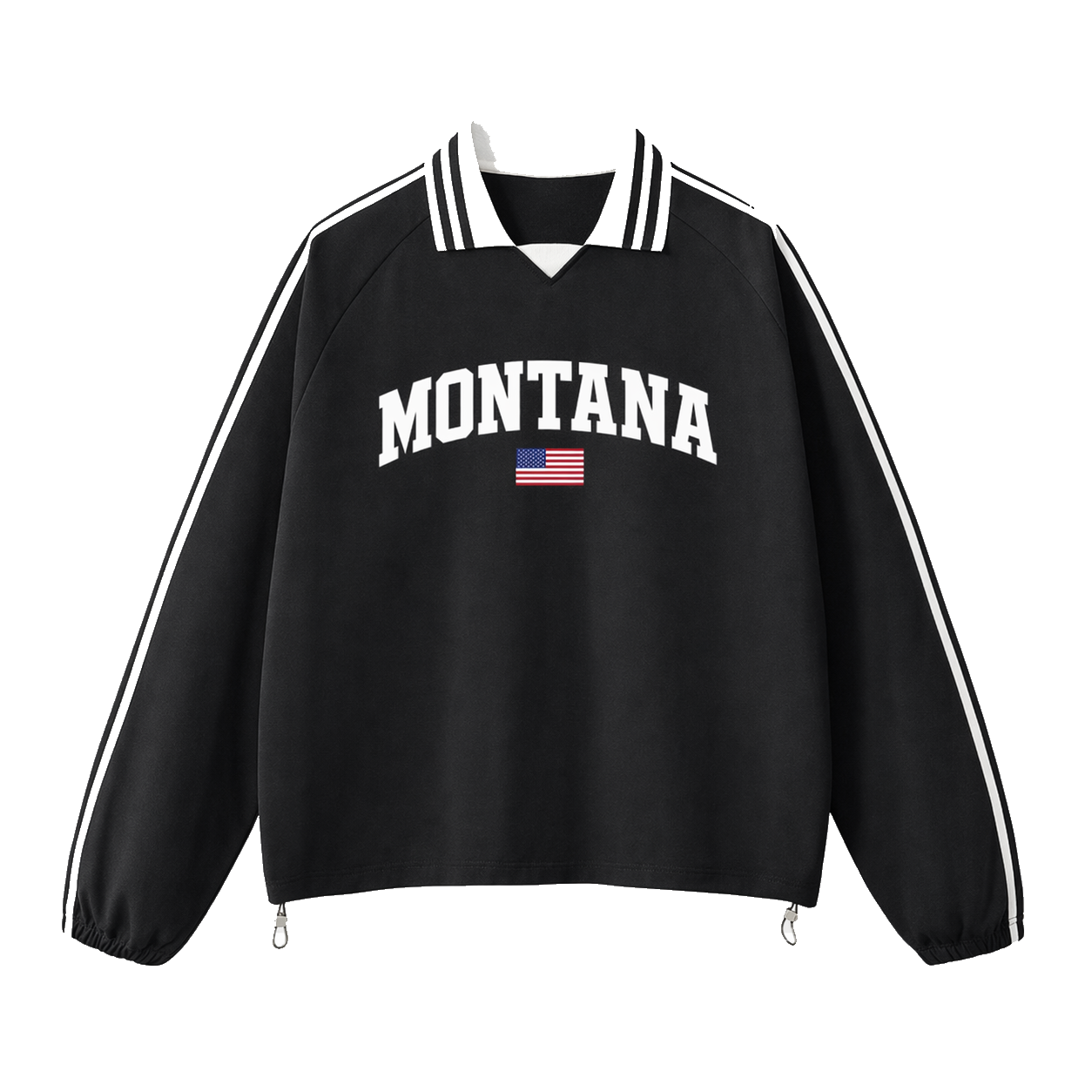 Collection 2 Montana Contrast Striped Lapel Collar Sweatshirt - Black front