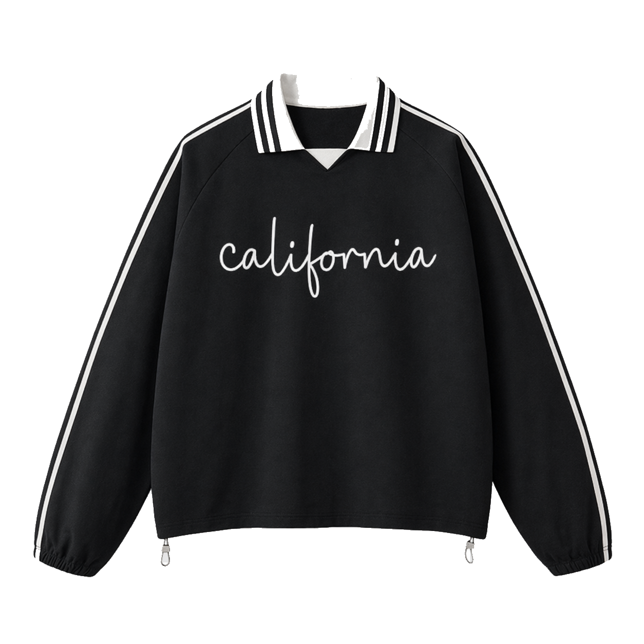 Collection 3 California Contrast Striped Lapel Collar Sweatshirt - Black front
